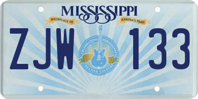 MS license plate ZJW133