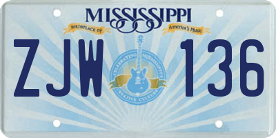 MS license plate ZJW136