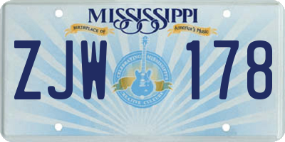 MS license plate ZJW178