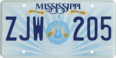 MS license plate ZJW205