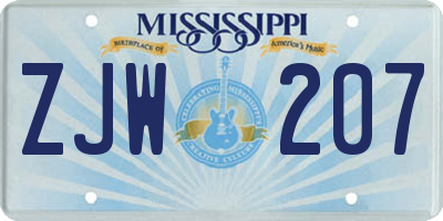 MS license plate ZJW207