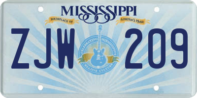 MS license plate ZJW209