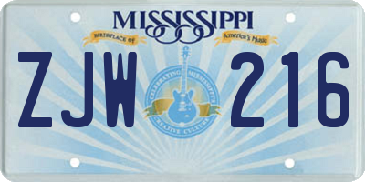 MS license plate ZJW216
