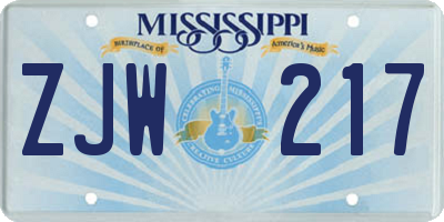 MS license plate ZJW217
