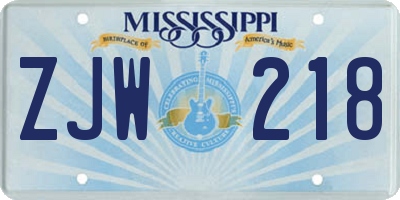 MS license plate ZJW218