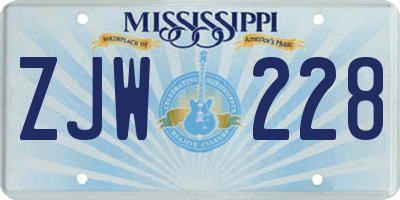 MS license plate ZJW228