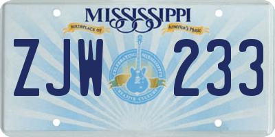 MS license plate ZJW233