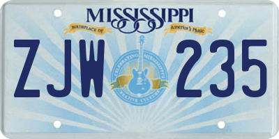 MS license plate ZJW235