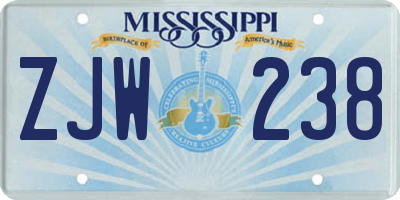 MS license plate ZJW238