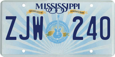 MS license plate ZJW240