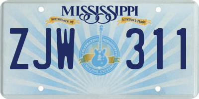 MS license plate ZJW311