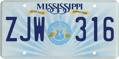 MS license plate ZJW316