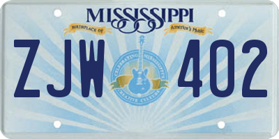 MS license plate ZJW402