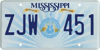 MS license plate ZJW451