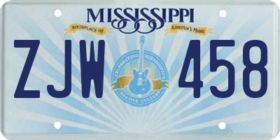 MS license plate ZJW458