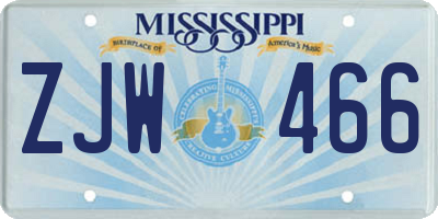MS license plate ZJW466