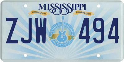 MS license plate ZJW494