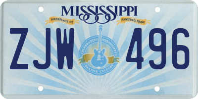 MS license plate ZJW496