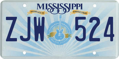 MS license plate ZJW524