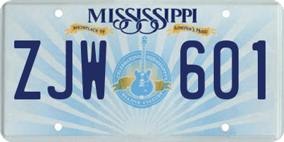 MS license plate ZJW601