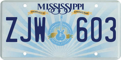 MS license plate ZJW603