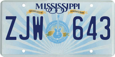 MS license plate ZJW643