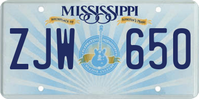 MS license plate ZJW650