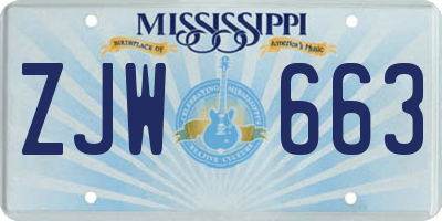 MS license plate ZJW663