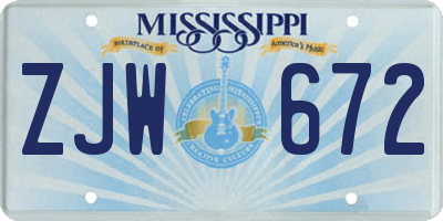 MS license plate ZJW672