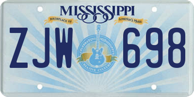 MS license plate ZJW698
