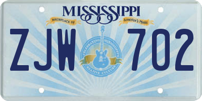 MS license plate ZJW702