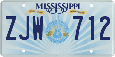 MS license plate ZJW712