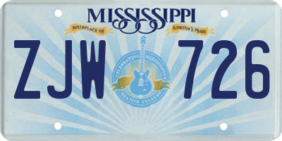 MS license plate ZJW726
