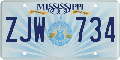 MS license plate ZJW734