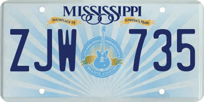 MS license plate ZJW735