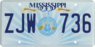 MS license plate ZJW736