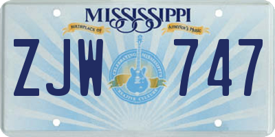 MS license plate ZJW747