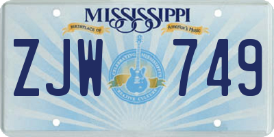 MS license plate ZJW749