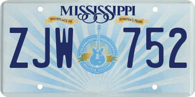 MS license plate ZJW752