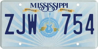 MS license plate ZJW754