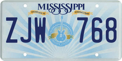 MS license plate ZJW768