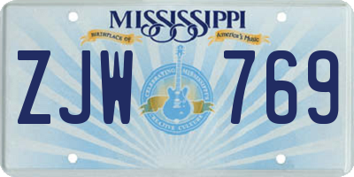 MS license plate ZJW769