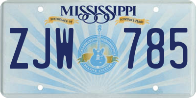 MS license plate ZJW785