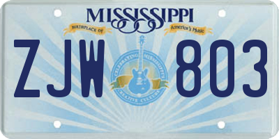 MS license plate ZJW803