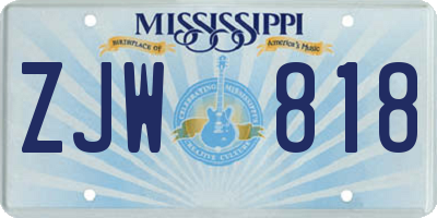 MS license plate ZJW818