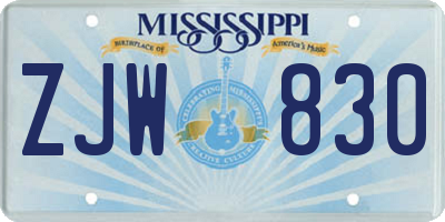 MS license plate ZJW830