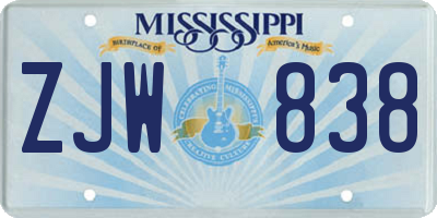 MS license plate ZJW838