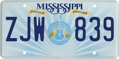 MS license plate ZJW839