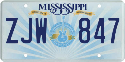 MS license plate ZJW847