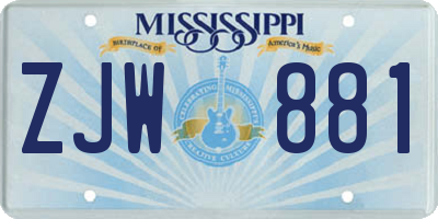 MS license plate ZJW881